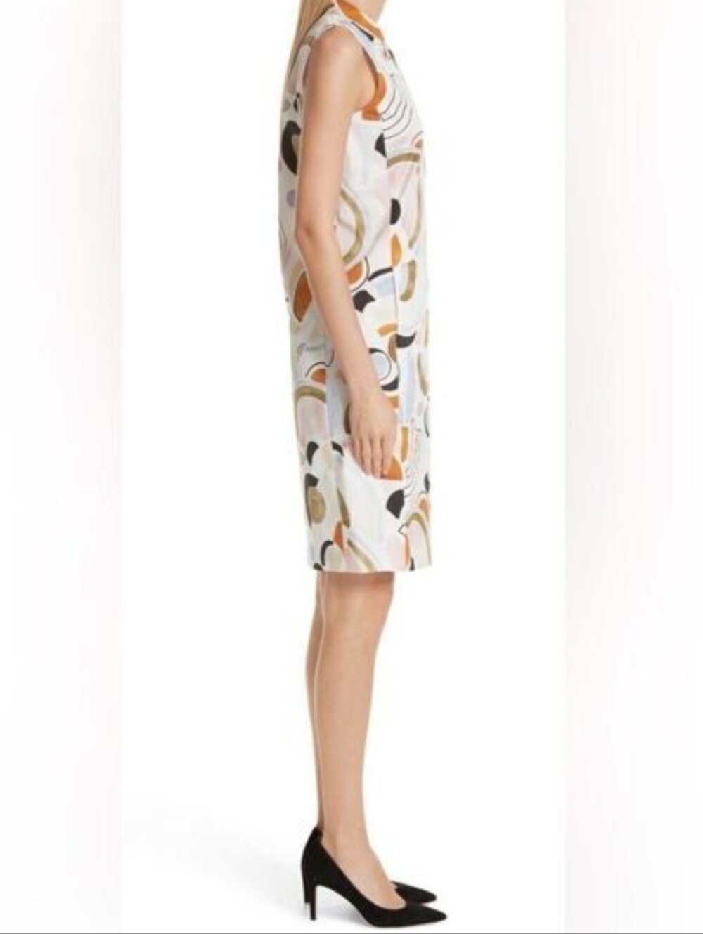 Lafayette 148 New York Abstract Print Dress Multicolor Sz.8 Cotton Blend